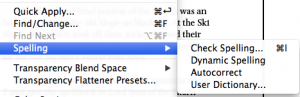 Screen snap of the route to the User Dictionary located under the Spelling tab in InDesign.