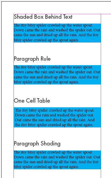 Examples of Shaded Text in InDesign